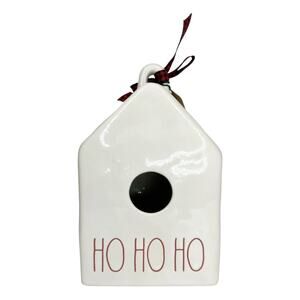 Rae Dunn HO HO HO Birdhouse Ceramic Red & White Christmas Decor 9" x 5”